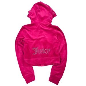 Vintage Y2K Juicy Couture Velour Hoodie Womens Size S Full Zip Track Jacket Pink